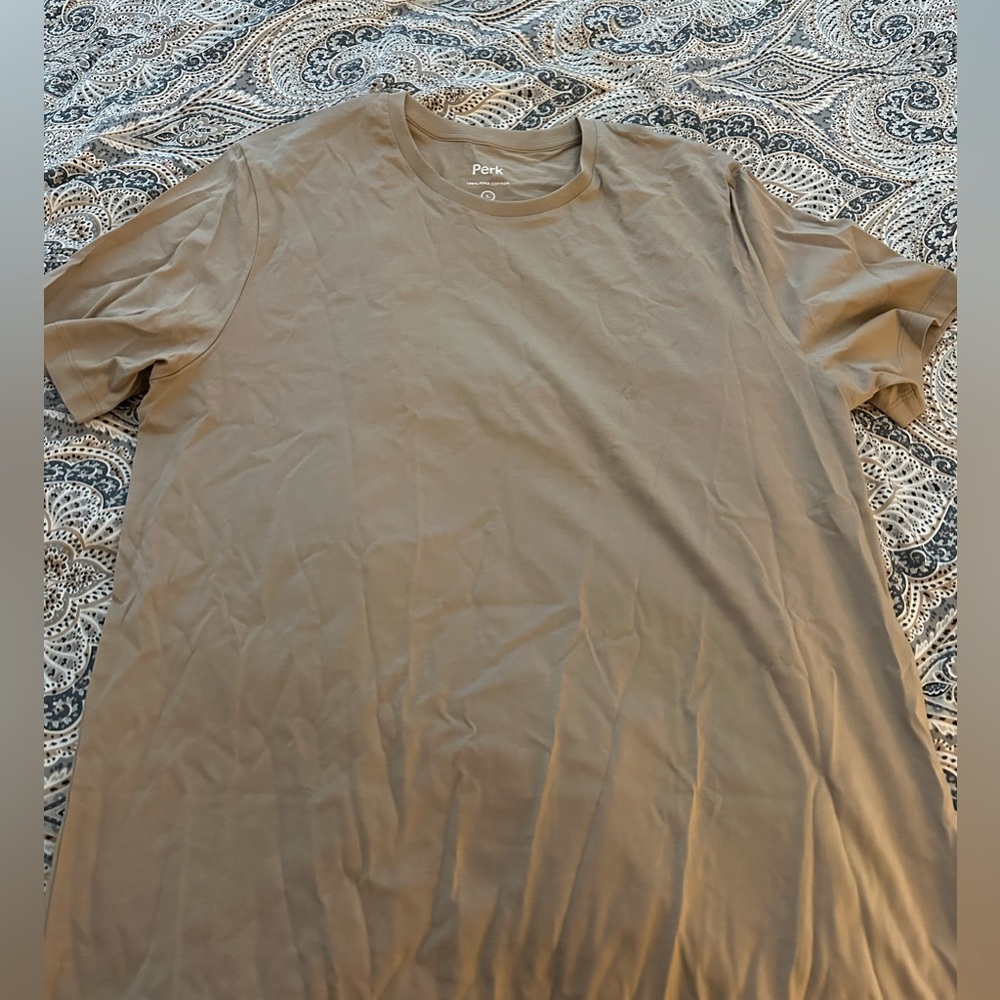 Perk Pima Cotton T-Shirt, Saharan Dust color, size Large.